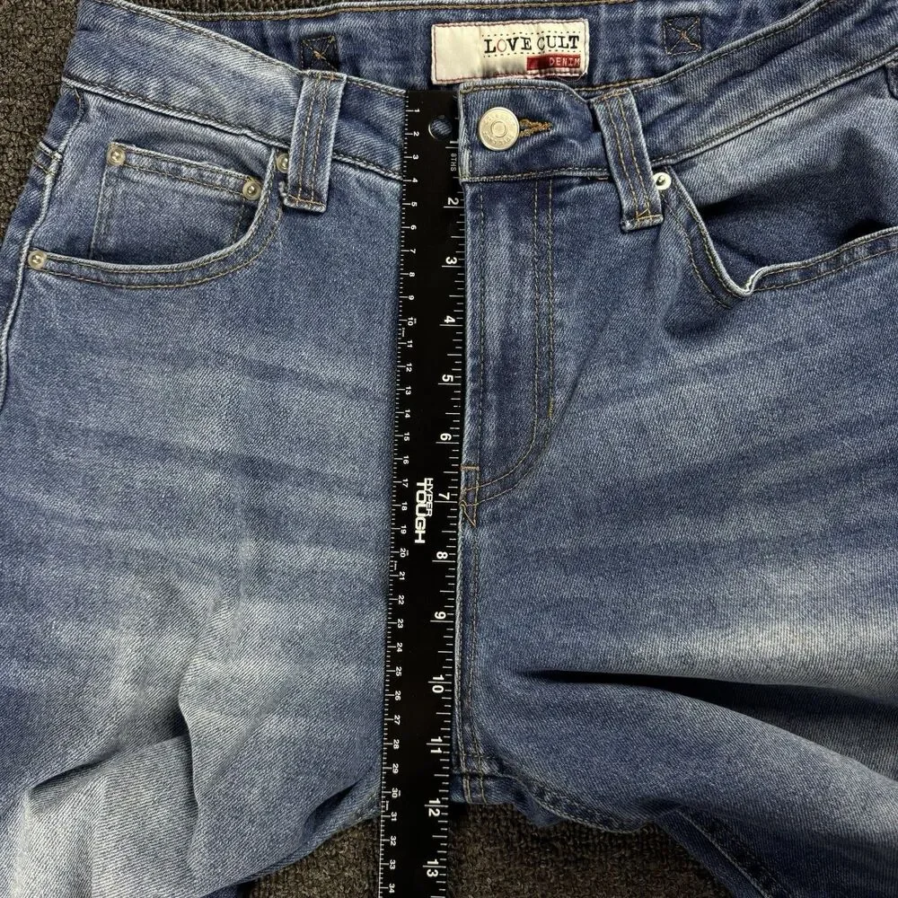 Love Cult Baggy High Rise Jorts Size 7 Y2K Wide Leg Denim Shorts Skater Punk